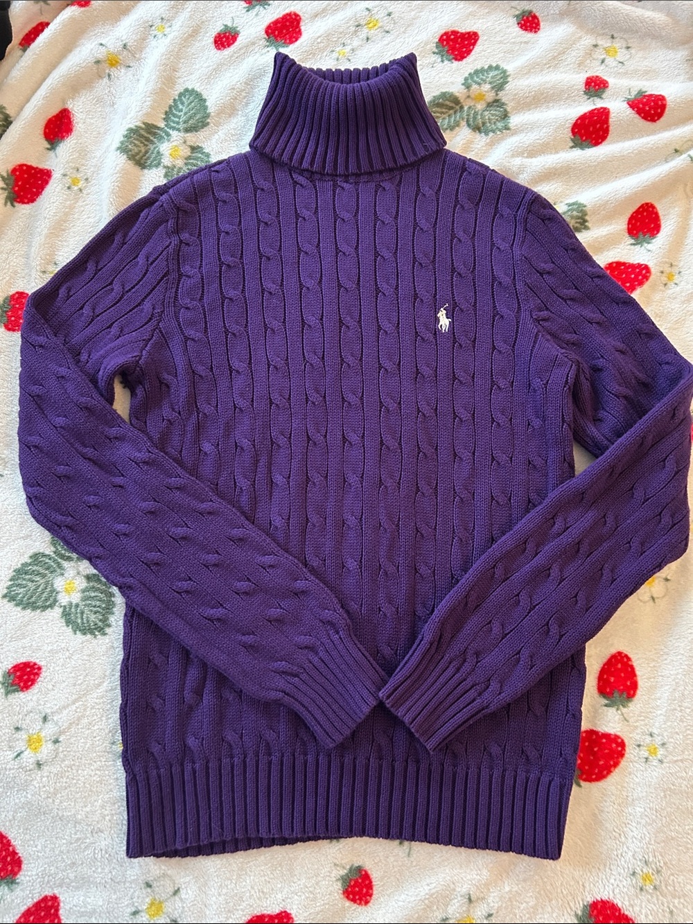 Ralph Lauren Purple Cable-Knit Turtleneck Sweater - Polo Logo